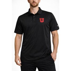 Under Armour Utah Utes Polo Shirt Mens Medium Black NCAA University of Utah